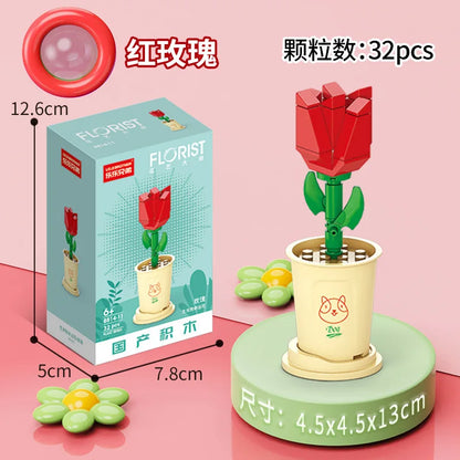 Adults Mini Flower Bouquet Particles Building Blocks for Children Girls 6 to 14 Years Old Assembly Bricks Constructor Set Gifts