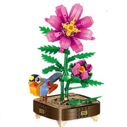 Peach Blossom Romantic Flower Vase Garden Birds Potted Plants Assembly MOC Building Blocks Classic Model Bricks Sets Kids Gifts