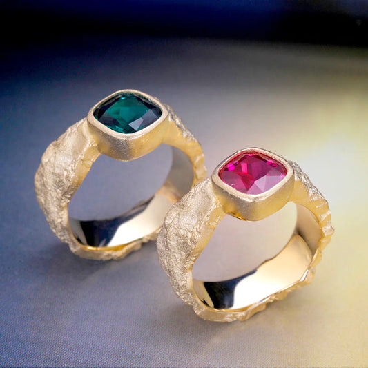 Square Cut Gemstone Ring Frosted Shape Gold Color Rubylith Zircon For Dibai Women Wedding Engagement Party Bride Jewelry