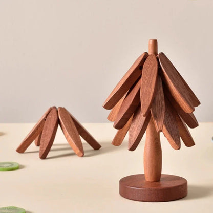 3/4Pcs Walnut Tree Table Mat Set Natural Foldable Wooden Tree Trivet for Hot Dishes Pot Bowl Teapot Holder Placemat