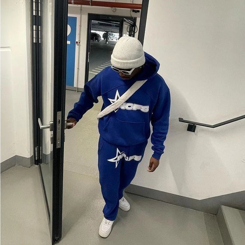 2024 New 2 Piece Set Letter Printing Streetwear Y2K Men's Hip Hop Oversized Hoodie Sweatshirt Sweatpant Casual Pants Sportswear