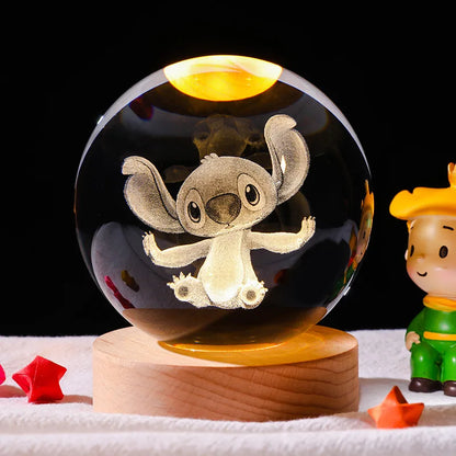 6cm 3d Crystal Ball Led Night Stitch Pikachu Doraemon A Dream Hellokitty Desktop Decoration Lamp Laser Carving Children Gifts