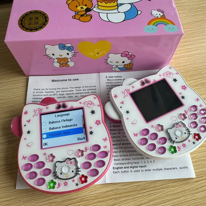 2024Hot Sanrio Hello Kitty Kawaii Mini Flip Phone I68 Girl Mobile Phone Student Anime Phone Music Mobile Phone Kid Birthday Gift