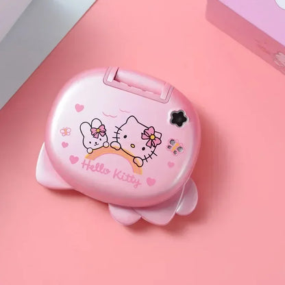 Sanrio Hello Kitty Flip Phone New Cartoon Cute Children White Pink Kawaii Mini Phone Children Birthday Gifts Fashion Model Toys