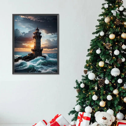 5D DIY Full Round Drill Diamond Painting Seaside Lighthouse Home Decor 30x40cm