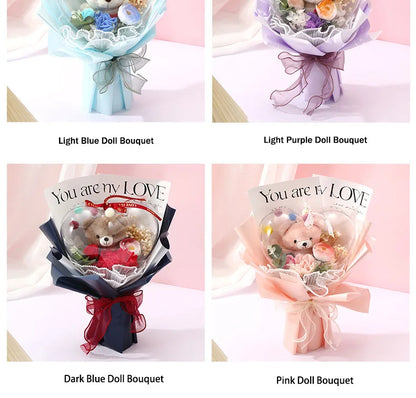 Artificial Rose Flower Bouquet Doll Bear Birthday Party Mother's Day Gift Wedding Bouquet Romantic Appointment Decor Accessories