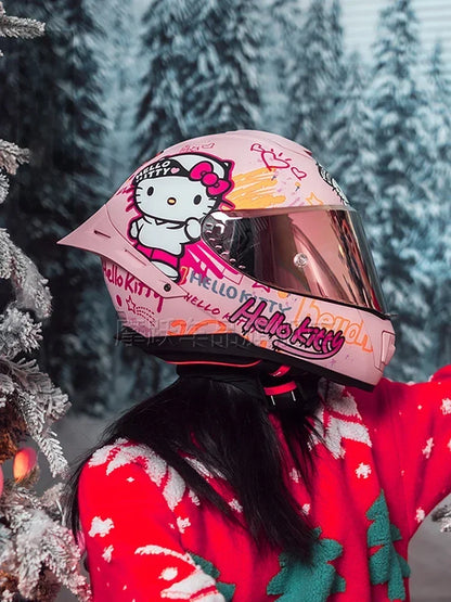 Sanrio HelloKitty Motorcycle Helmet Full Face Racing Helmets Offroad Motorcycle Helmet Motorbike Sports Helmets
