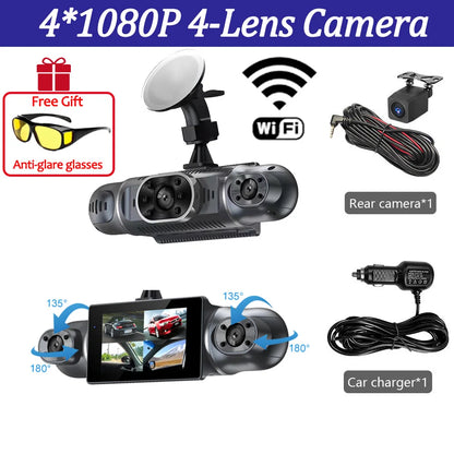 4Camera Car DVR 4*1080P 360 Degrees Video Recorder WIFI APP Dash Cam Front right left Rear View camera 24h Parking Monitor Gift