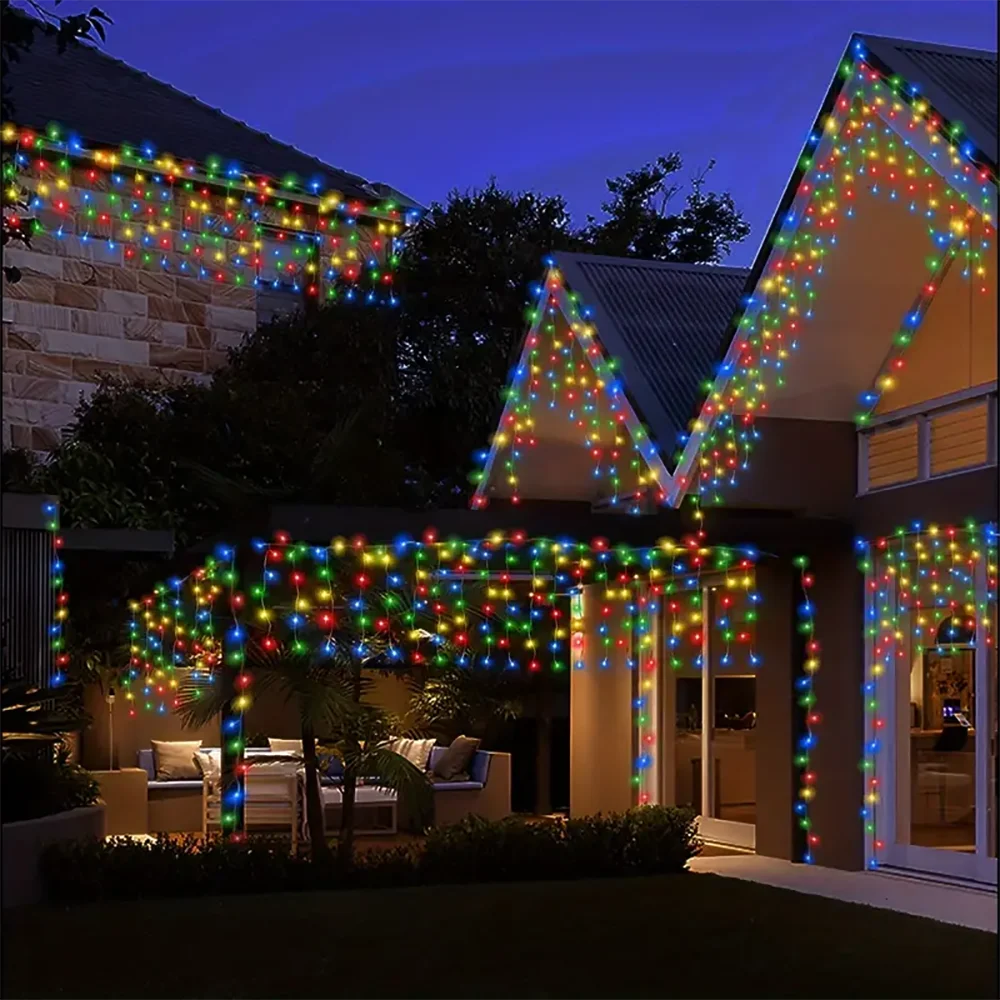 Outdoor Eaves Decoration 7.5M 160Leds Solar lcicle string Lights 8 Lighting Modes Christmas Halloween Party Holiday Lights
