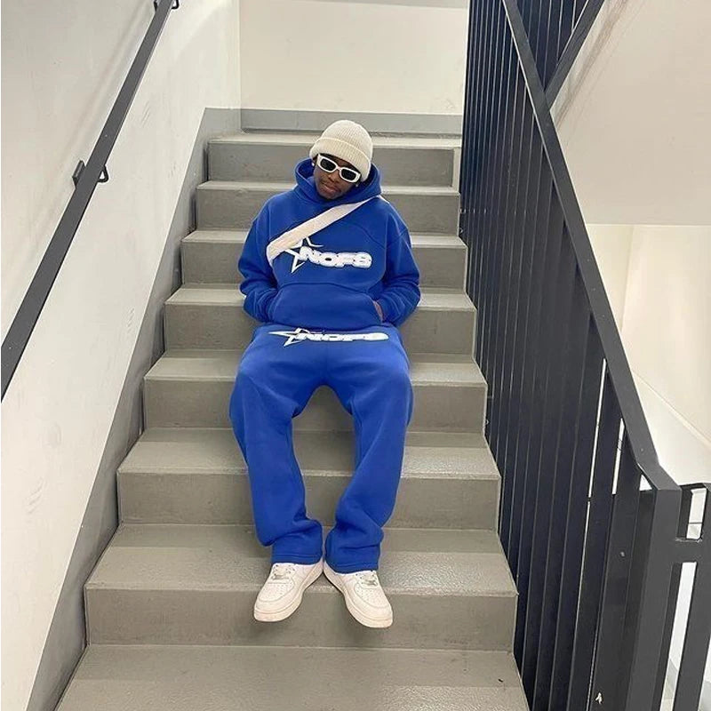 2024 New 2 Piece Set Letter Printing Streetwear Y2K Men's Hip Hop Oversized Hoodie Sweatshirt Sweatpant Casual Pants Sportswear