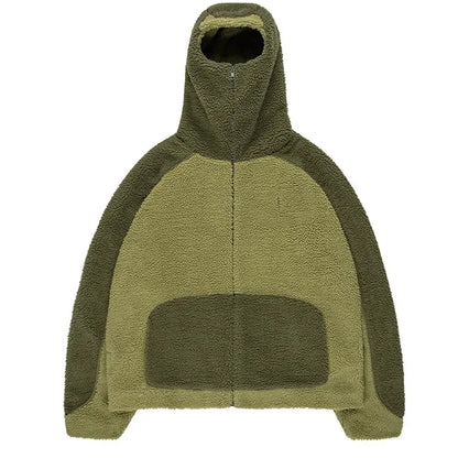 Autumn Winter Lamb Wool Fashion Loose Men's Jacket Contrast Patchwork Hooded Zipper Coat Plush Thicking Warm Couple Clothing