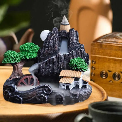 Resin Waterfall Incense Burner Handmade Fountain Smoke Landscape Backflow Incense Holder For Home Office Decor Gift