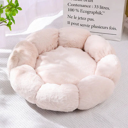 Cama de felpa para mascotas, cálida y relajante para el invierno, con forma de dona para gatos y perros, cojín antiansiedad para dormir profundamente, cama para gatos con forma de flor, nido grueso para acurrucarse