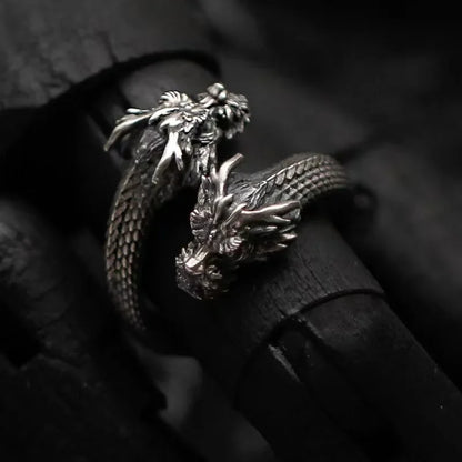 Vintage Double Headed Dragon Rings for Men Women Trend Punk Adjustable Male Ring Hip Hop Charm Accessories New Gifts Wholesale