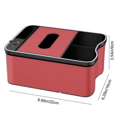 Auto Armrest Box Storage Box With Cup Holder Tissue Box USB Rechargeable Car Arm Rest Box Storage Organizer With Ambient Light