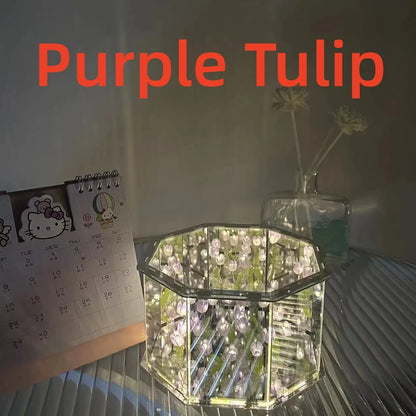 DIY Tulip Night Light Led Decorative Night Lamp Magic Cube Table Lamp and Mirror 2 in 1 for Birthday Gifts and Christmas Present