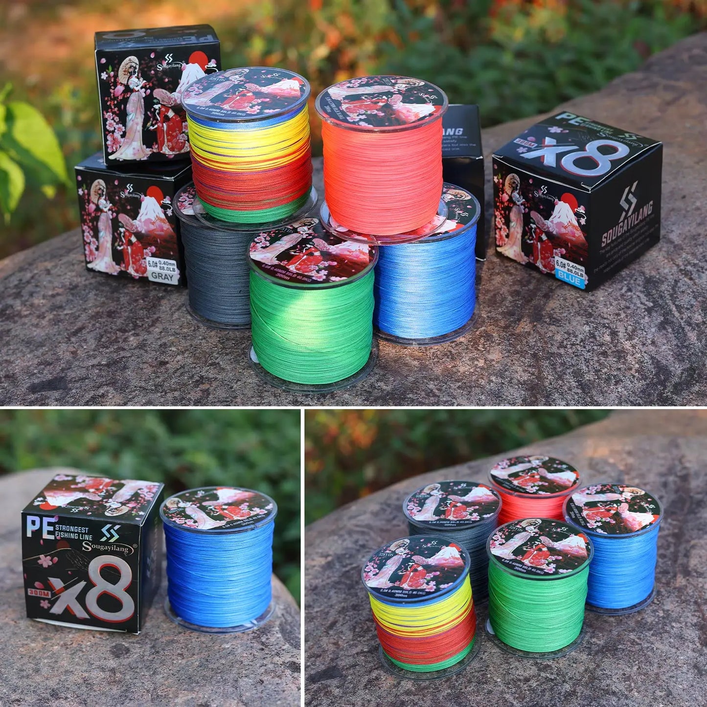 Sougayilang Braided Fishing Line X8 100/300 Drag 22~88LB Multifilament Japanese PE Line for Bass Pike Carp Fishing Accessories