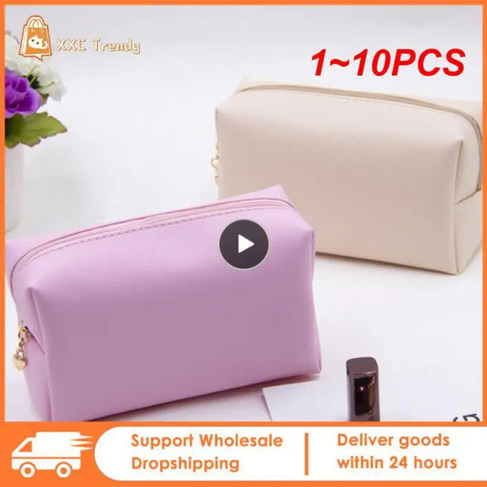 1 ~ 10 piezas de neceser pequeño para mujer, de piel sintética, resistente al agua, con cremallera, bolsa de maquillaje, organizador de maquillaje de viaje, estuche de belleza