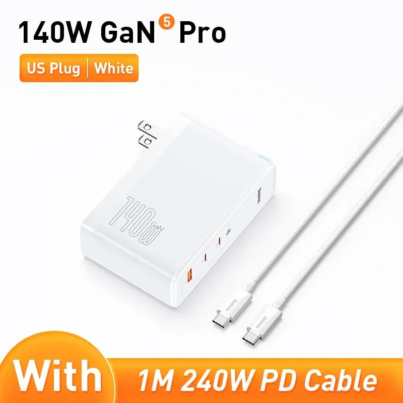 Baseus 140W GaN Charger USB Type C PD3.1 Fast Charge For Macbook Tablet Quick Charge 4.0 3.0 Phone Charger For iPhone 15 14 13