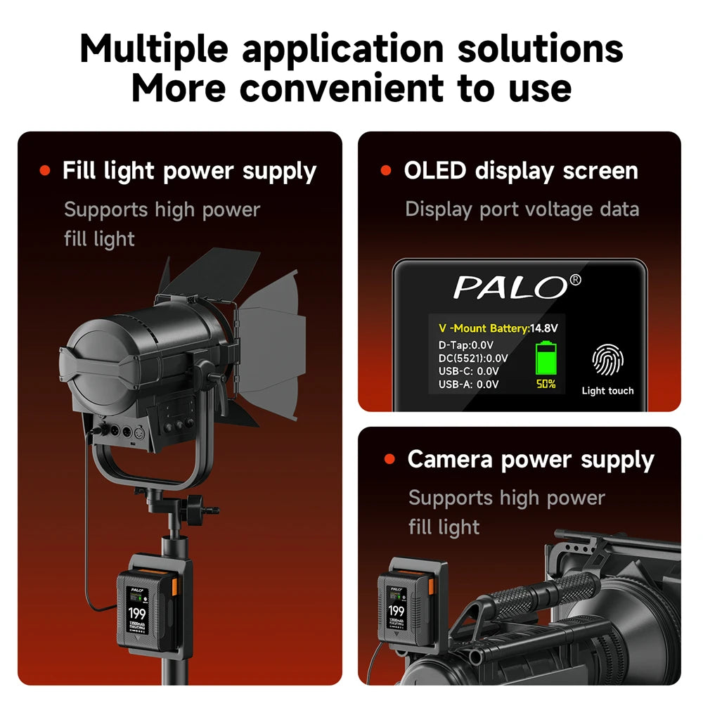 PALO BP-99 BP-199 V Mount Battery Power Bank 14.8V V Lock V Shape Li-ion Battery PD Fast Charging for cameras smartphones laptop