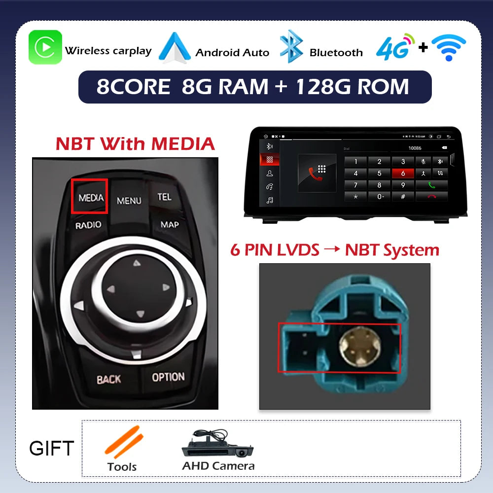 Android 14 Wireless CarPlay For BMW 5 Series F10 F11 2011 - 2017 CIC NBT System Car Radio Multimedia Video Player Navigation GPS