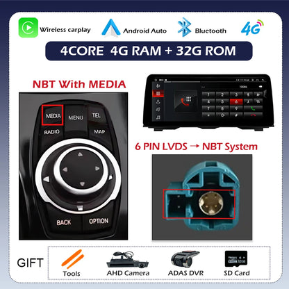 Android 14 Wireless CarPlay For BMW 5 Series F10 F11 2011 - 2017 CIC NBT System Car Radio Multimedia Video Player Navigation GPS
