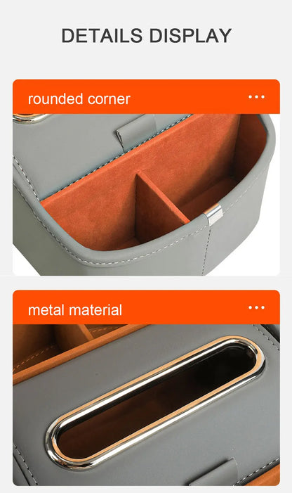SEAMETAL Car Armrest Box Universal Center Console Organizer Multi-Functional Pu Leather Auto Arm Rest Storage Box Tissue Holder