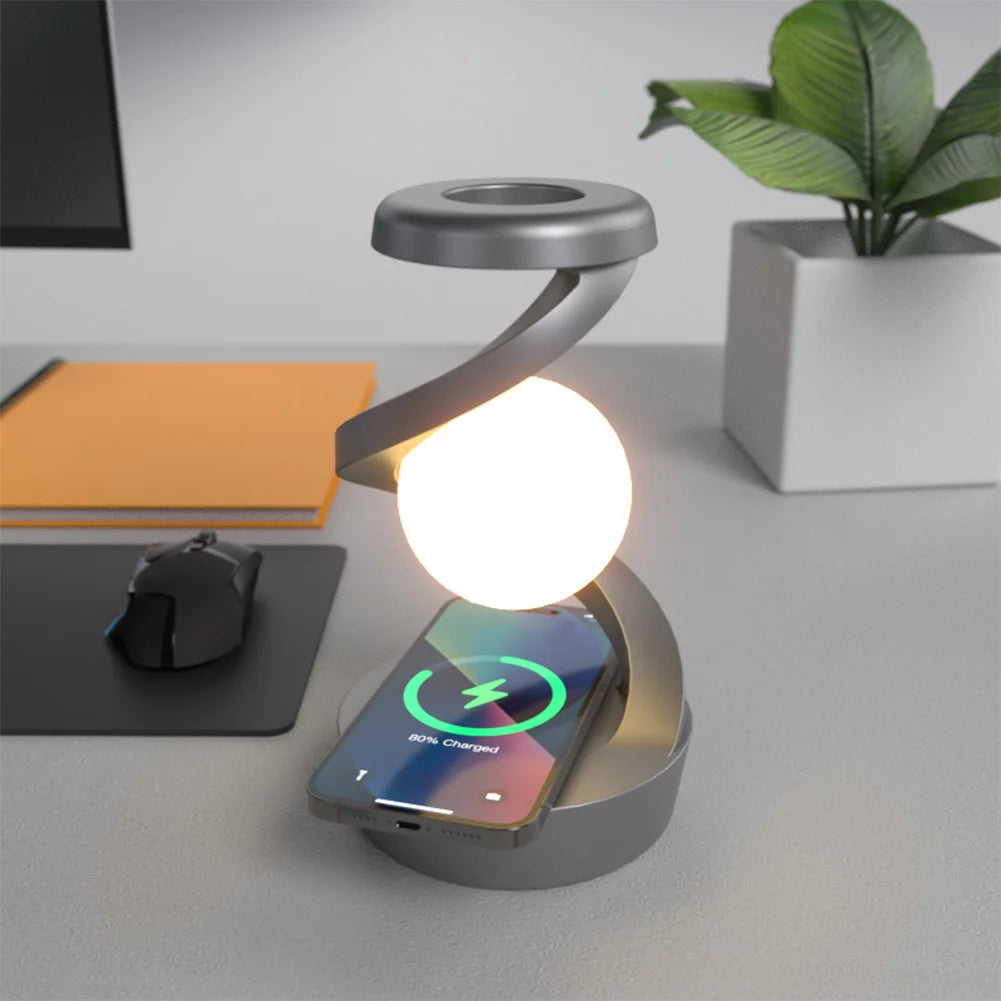 3D Levitating Ball Lamp with Wireless Charging 3D LED Lamp Floating Moon Table Lamp RGB Rotating Wireless Floating Lamp Decor