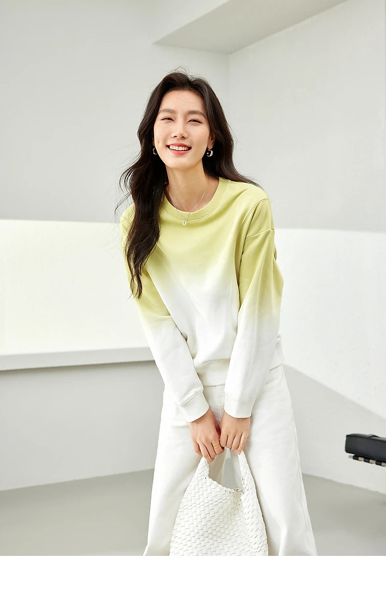 VIMLY Loose Gradient Sweatshirts for Women  Autumn Fashion Casual Round Neck Pullovers Long Sleeve Tops Female Clothes M2967
