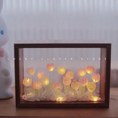 Tulip Nightlight Photo Frame Eternal Flower Home Decor DIY Cute Ornaments Birthday Gift Valentine's Day Surprise Christmas