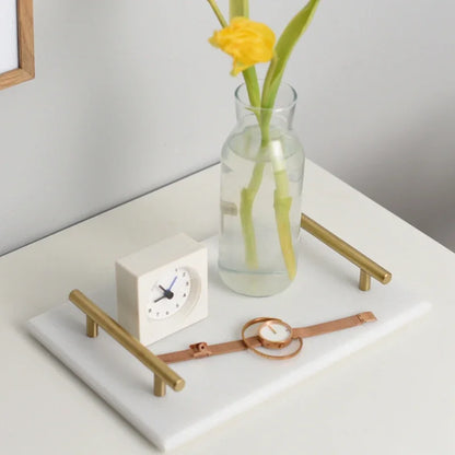 Nordic Home Decor Light Luxury Natural Marble Jewelry Storage Tray with Gold Handle Trinket Ring Plate Wedding Gift
