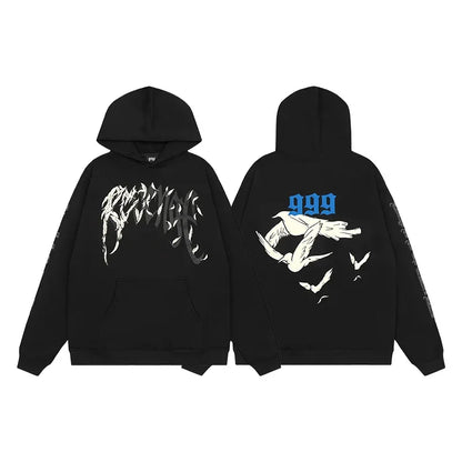 American Street Style Pattern Printed Hooded Sweater Men's and Women's Autumn and Winter Casual Fashion Couple's Coat