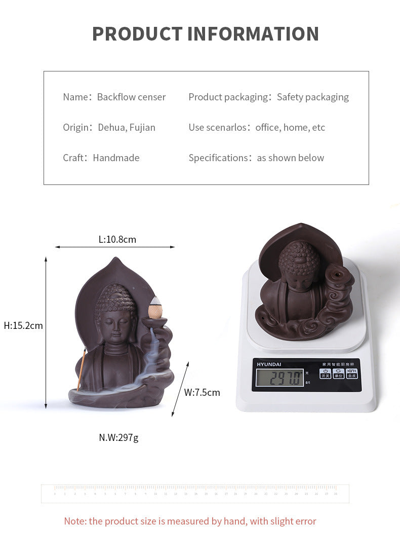 1pc Brûleur d'encens à refoulement Nuages ​​de bon augure Bouddha Brûleur d'encens à refoulement en argile violette Porte-encens (sans encens)