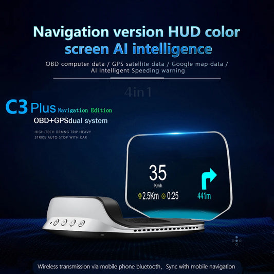 C3 12V Car HUD OBD2 Head Up Display GPS Navigation Digital Speedometer On Board Computer Projector OBD 2 Scanner Test Cartronics
