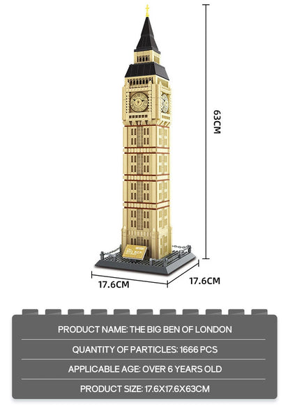 1666 piezas de ladrillos modelo Big Ben de Londres bloques de construcción arquitectura mundial construcción creativa juguetes de regalo para niños adultos 5216