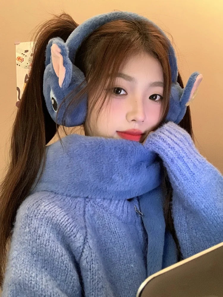 Original Disney Stitch Alex Didi Ear Muffs Gloves Plush Windproof Warm Cute 2024 New Ear Bags Children Ear Cover Winter Kid Gift