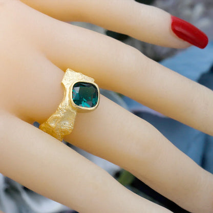 Square Cut Gemstone Ring Frosted Shape Gold Color Rubylith Zircon For Dibai Women Wedding Engagement Party Bride Jewelry