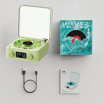 Haut-parleur Bluetooth Waves Vinyl Player avec bruit blanc, haut-parleur rétro pour platine vinyle, aide au sommeil, haut-parleur en forme de Vitrola avec lumière RVB