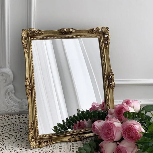 Resin Rectangular Large Gold Mirror Vintage Home Decor Nordic Table Standing  Hanging  Wall Bedroom Make-up
