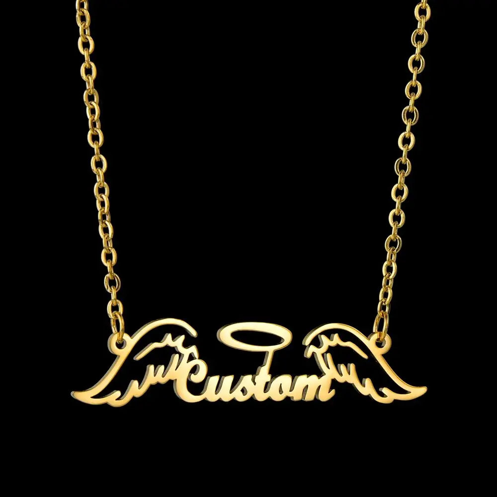 Atoztide New Personalized Custom Name Wing Necklaces Letters Stainless Butterfly Pendant Chain for Women Christmas Jewelry Gift