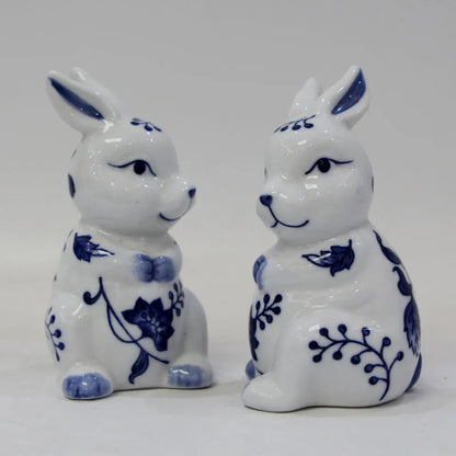 Blue and White Porcelain Rabbit Sculpture Decoration Cute Animal Ceramic Crafts Office Room Ornament