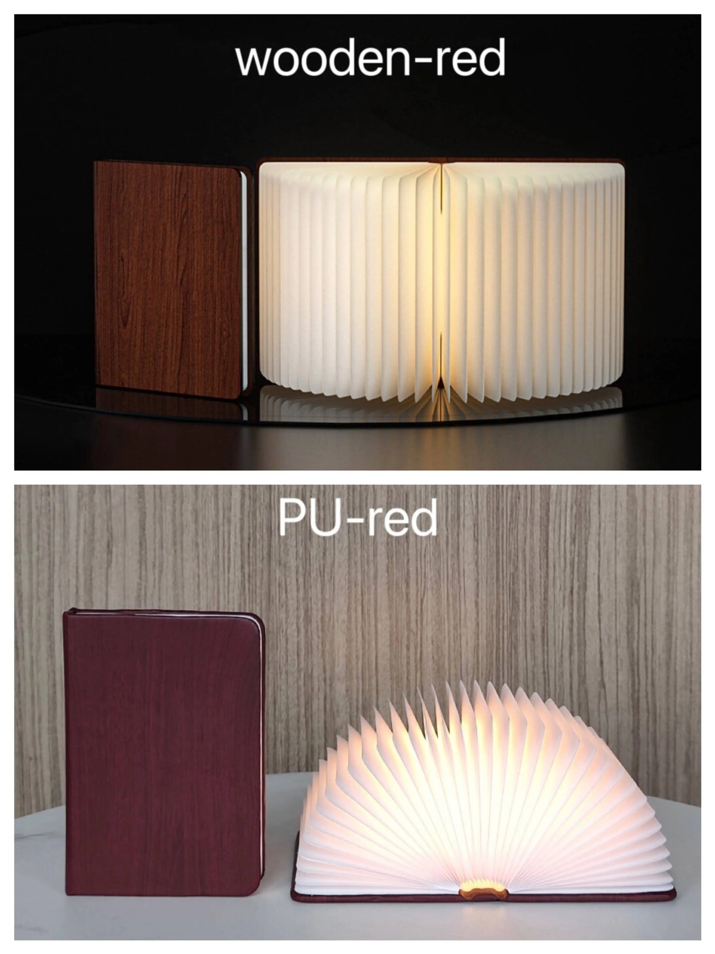 Lámpara de libro recargable plegable creativa XL 160X215X25 con cubierta de madera/PU para ambientes de fiesta y bar