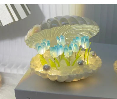 9 Flowers Shell Tulip Night Lamp Handmade Diy Home Decor Bedroom Atmosphere Light Girl Mother Girlfriend Valentine's Day