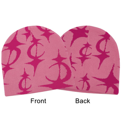 2024 New Knitted Hat Front And Back Jacquard Star Pattern, Street Fashion Trend Personality Skullcap Adult Hat