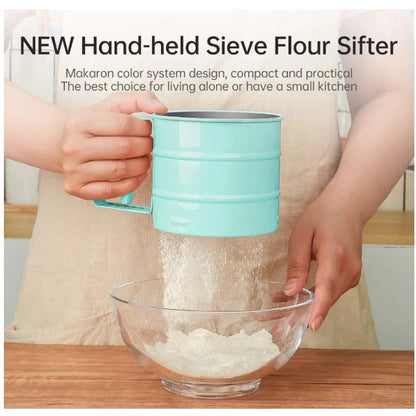 Stainless Steel Flour Sifter Powder Sieve Handheld Flour Sifter Powder Sieve Cup Double-Layer Hand Filter Powder Sieve Hand-Cran