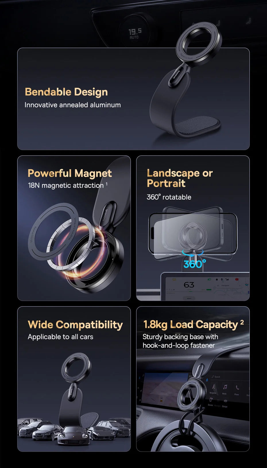 Support magnétique Baseus pour téléphone portable de voiture, support pliable pour iPhone 12 13 14 Pro Max pour Samsung S23