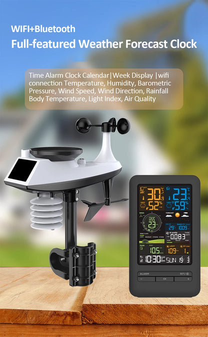 Smart WiFi Weather Station Digital Clock Wind Speed Direction Rainfall Light Index Air Quality Temperature Humidity Monitor
