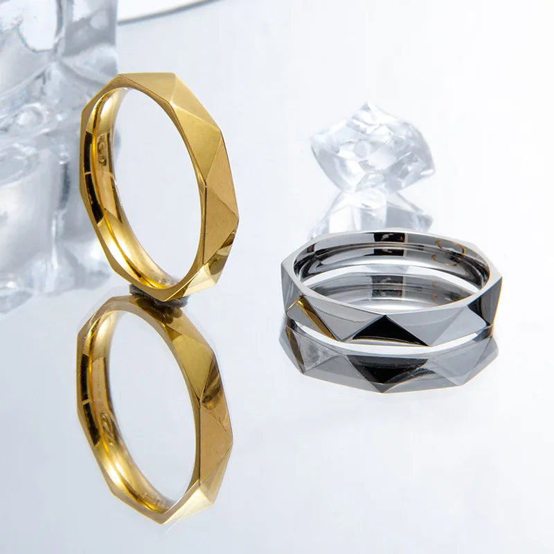 2024 New Couple Wedding Ring 3D Cutting Stainless Steel Promise Love Wedding Women's Engagement Ring Fashion Jewelry Gifts