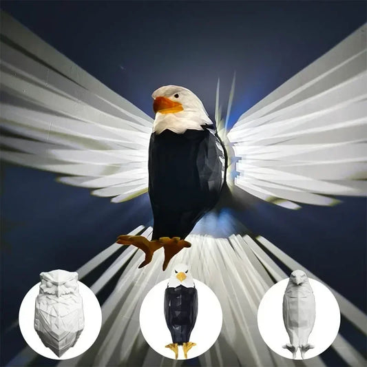 Applique murale de Noël en forme d'aigle, lampe moderne et créative, ambiance 3D, corps de hibou, éclairage animal, projecteur LED pour fêtes, cadeau