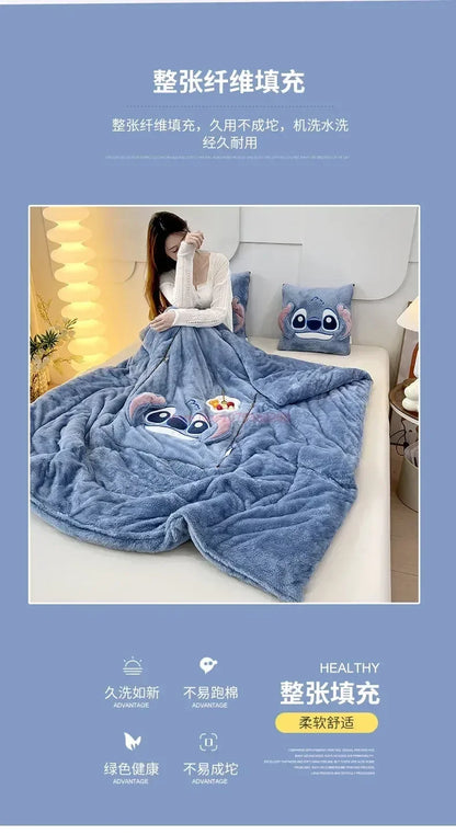 Stitch Disney Throw Pillow Blanket 2-in-1 Kawahiran Velvet Throw Pillow Thickened Nap Blanket Living Room Christmas Gift